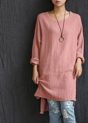 DIY Pink Low High Design U Neck Shirt Tops Spring - bagstylebliss