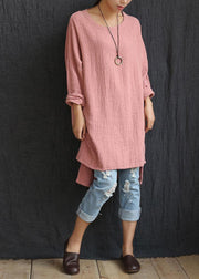DIY Pink Low High Design U Neck Shirt Tops Spring - bagstylebliss