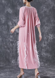 DIY Pink Tasseled Silk Velour Vacation Dresses Fall