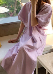 DIY Purple Cotton Casual Maxi Dresses Short Sleeve