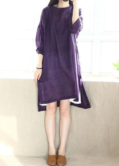 DIY Purple Dresses O Neck Side Open Dresses - bagstylebliss