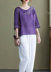 DIY Purple Embroidered side open Half Sleeve Top