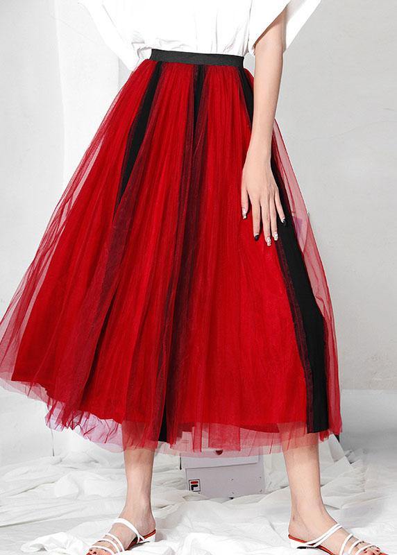 DIY Red High Waist Tulle Patchwork A Line Skirts - bagstylebliss