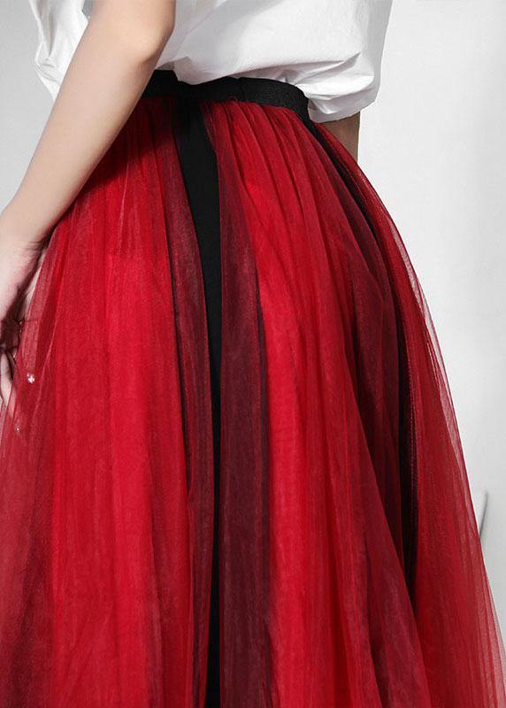 DIY Red High Waist Tulle Patchwork A Line Skirts - bagstylebliss