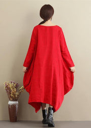 DIY Red Jacquard Tunics O Neck Asymmetric Maxi Spring Dresses - bagstylebliss