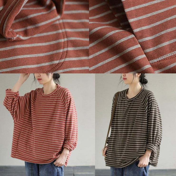 DIY Red cotton Crane tops Striped cotton Spring Sweatshirt - bagstylebliss
