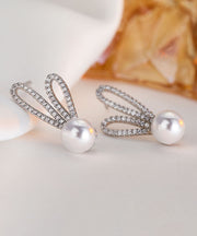 DIY Silk Sterling Silver Zircon Pearl Little Rabbit Stud Earrings