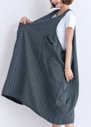 DIY Sleeveless pockets Cotton clothes Women Korea Wardrobes striped Dress Summer