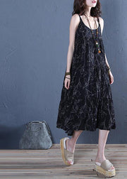 DIY Spaghetti Strap cotton dresses Outfits black print cotton Dress - bagstylebliss