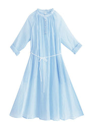 DIY Stand Button Summer Robes Wardrobes Sky Blue Dress - bagstylebliss