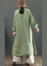 DIY Stand Collar Pockets Spring Tunic Shirts Green A Line Dress - bagstylebliss
