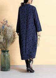 DIY Stand Collar Spring Quilting Dresses Work Outfits Navy Dotted Dress - bagstylebliss