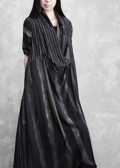 DIY V Neck Asymmetric Tunics Black Striped Robes Dress - bagstylebliss