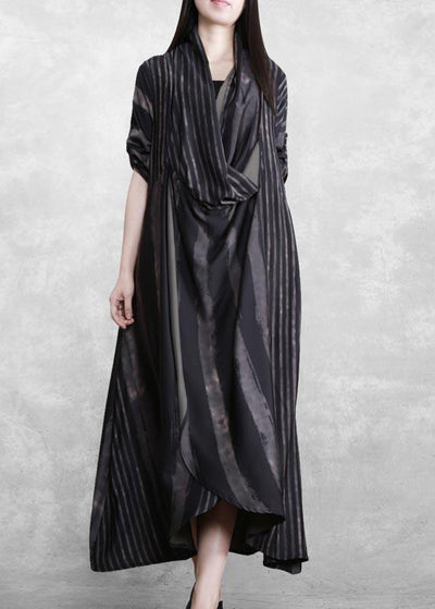 DIY V Neck Asymmetric Tunics Black Striped Robes Dress - bagstylebliss