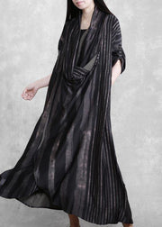DIY V Neck Asymmetric Tunics Black Striped Robes Dress - bagstylebliss