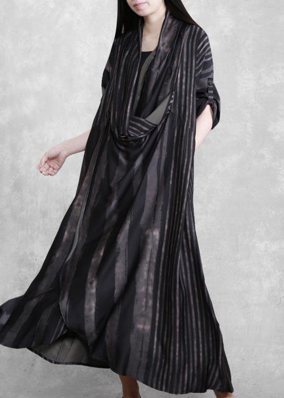 DIY V Neck Asymmetric Tunics Black Striped Robes Dress - bagstylebliss