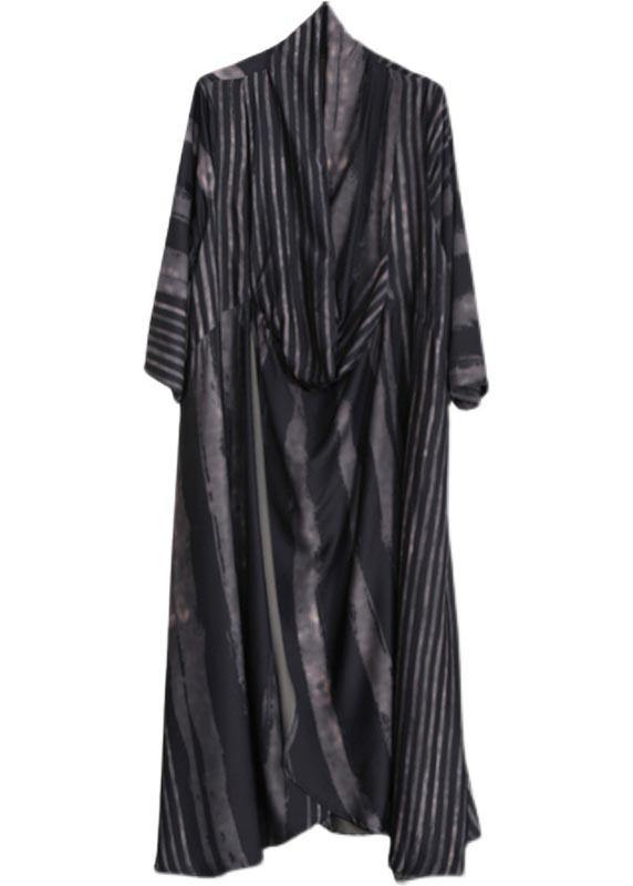 DIY V Neck Asymmetric Tunics Black Striped Robes Dress - bagstylebliss