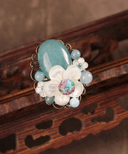 DIY White Jade Coloured Glaze Shell Flower Adjustable Rings