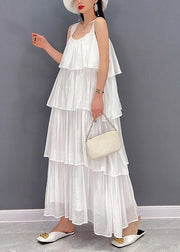 DIY White Slash Neck Spaghetti Strap Chiffon Dress Sleeveless