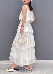 DIY White Slash Neck Spaghetti Strap Chiffon Dress Sleeveless