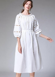 DIY White Slash Necktie Waist Cotton Fall Long Dress Half Sleeve - bagstylebliss