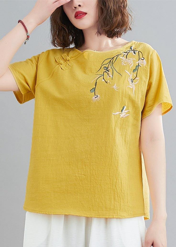 DIY Yellow Oriental Cotton Linen Summer Tops - bagstylebliss