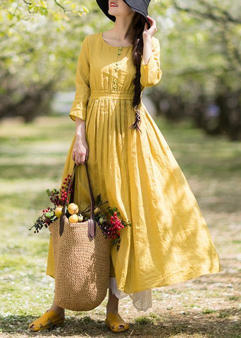 DIY Yellow Outfit O Neck Half Sleeve Loose Spring Dresses - bagstylebliss