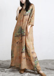 DIY Yellow Print Linen Oversize Summer Long Dress - bagstylebliss