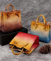 DIY Yellow Rub color Paitings Calf Leather Tote Handbag