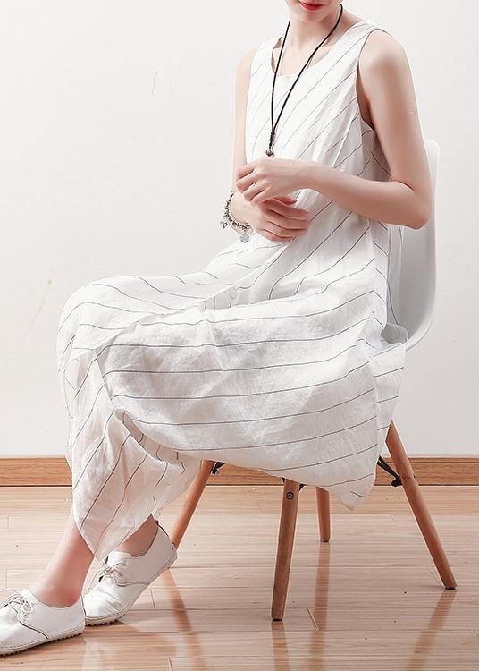 DIY asymmetric linen dresses Work white striped Dress summer - bagstylebliss