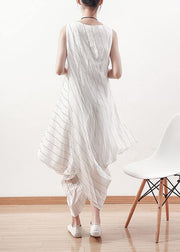 DIY asymmetric linen dresses Work white striped Dress summer - bagstylebliss