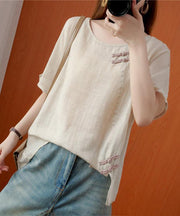 DIY beige blouses for women o neck Chinese Button blouses - bagstylebliss