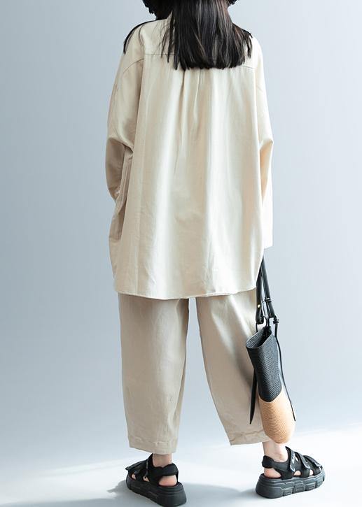 DIY beige clothes For Women lapel pockets Knee shirt - bagstylebliss