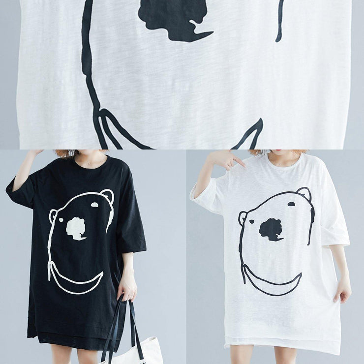 DIY black Cartoon print Cotton Tunics o neck Art summer Dress - bagstylebliss