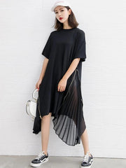 DIY black Cotton clothes For Women o neck patchwork Art Dress - bagstylebliss
