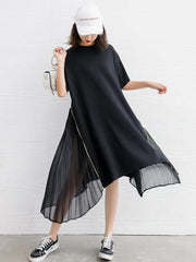 DIY black Cotton clothes For Women o neck patchwork Art Dress - bagstylebliss