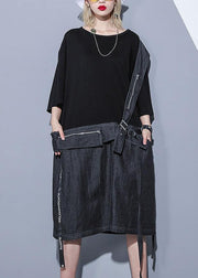 DIY black Cotton dresses o neck zippered oversized summer stylish Dress - bagstylebliss