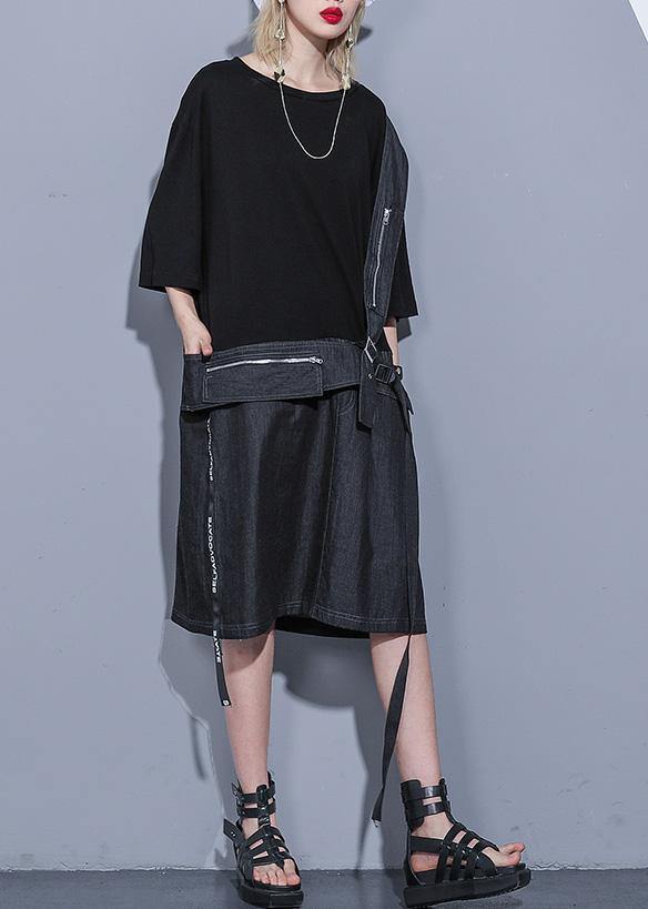 DIY black Cotton dresses o neck zippered oversized summer stylish Dress - bagstylebliss