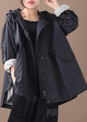 DIY black Fashion coats women blouses Neckline hooded baggy winter coats - bagstylebliss