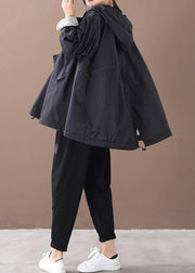 DIY black Fashion coats women blouses Neckline hooded baggy winter coats - bagstylebliss