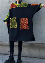 DIY black Sequined decorated cotton dresses patchwork long winter Dresses - bagstylebliss