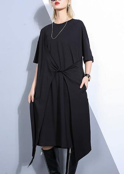 DIY black cotton clothes For Women asymmetric long summer Dresses - bagstylebliss