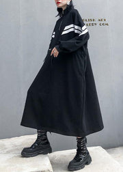 DIY black cotton clothes For Women stand collar patchwork long fall Dress - bagstylebliss