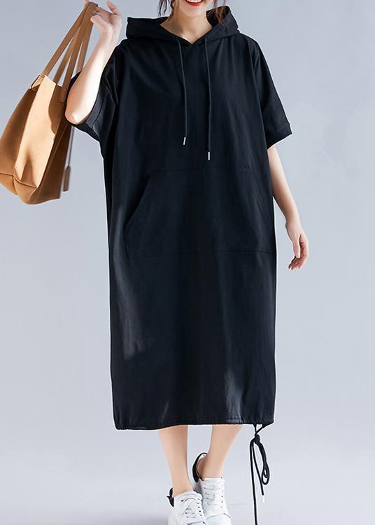 DIY black cotton clothes Women Fine Inspiration hooded half sleeve Plus Size Summer Dresses