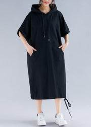 DIY black cotton clothes Women Fine Inspiration hooded half sleeve Plus Size Summer Dresses