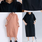 DIY black cotton clothes Women Fine Inspiration hooded half sleeve Plus Size Summer Dresses