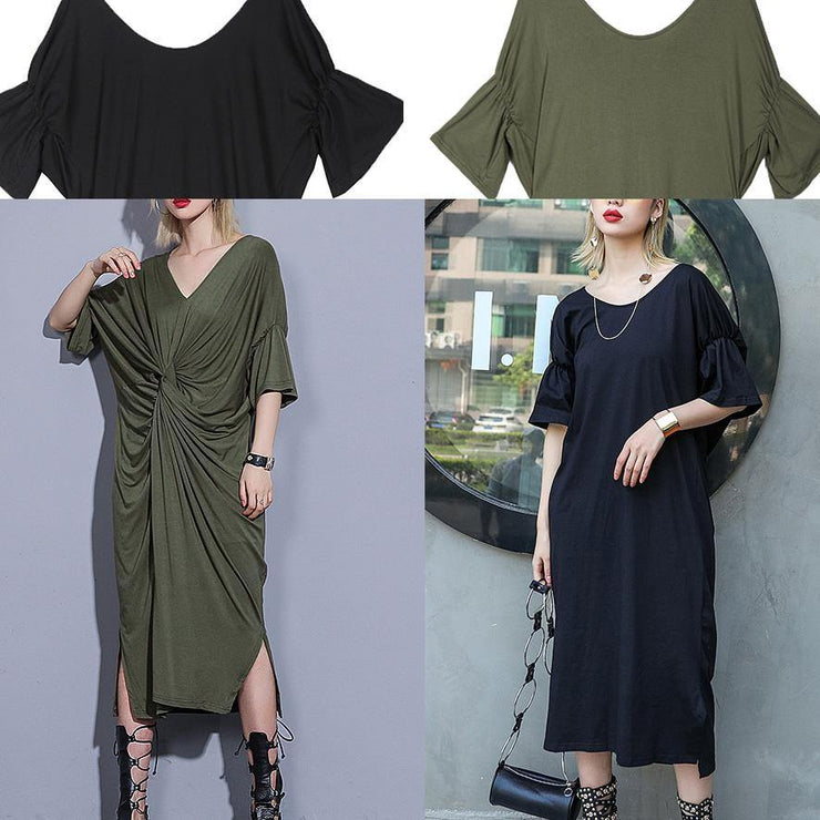 DIY black cotton clothes v neck Robe summer Dress - bagstylebliss