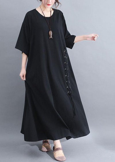 DIY black half sleeve cotton quilting dresses big hem summer Dresses - bagstylebliss