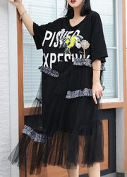 DIY black patchwork cotton quilting dresses asymmetric A Line summer Dress - bagstylebliss