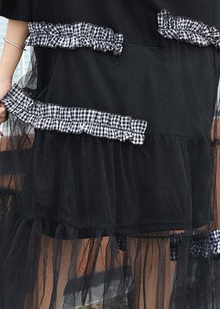 DIY black patchwork cotton quilting dresses asymmetric A Line summer Dress - bagstylebliss